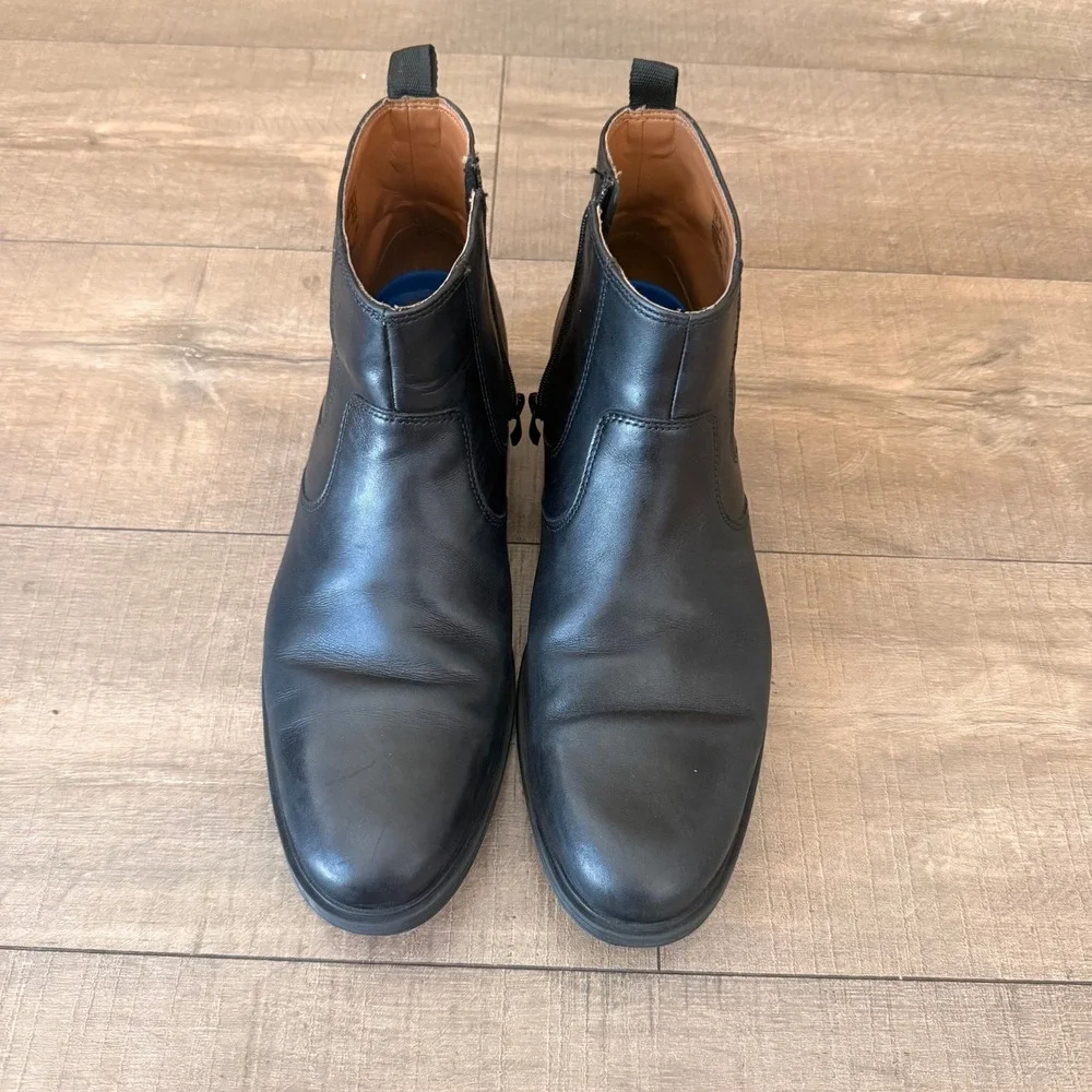Clarks Leather Ankle Boots Mens 10.5 Black western Cowboy Side Zip Dress Boot